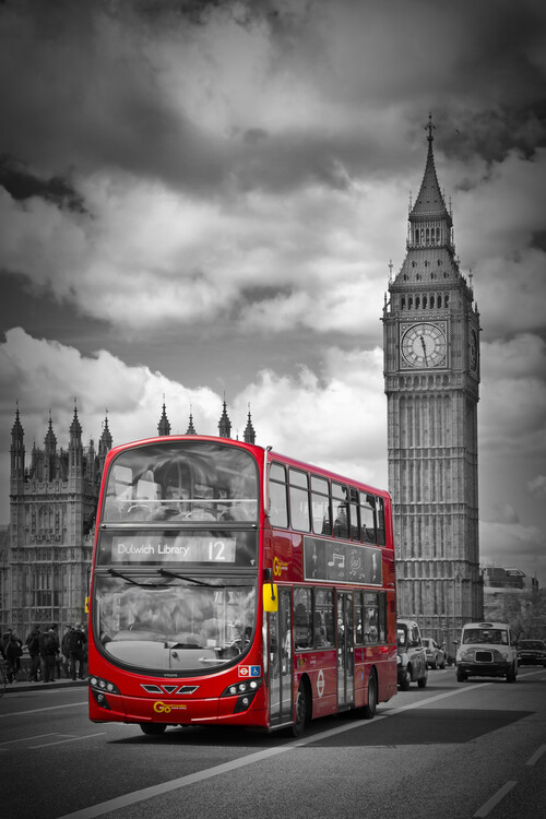 Print op canvas LONDON Houses Of Parliament & Red Bus