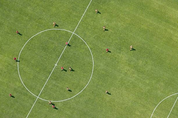 Schilderij op canvas Aerial view of football match