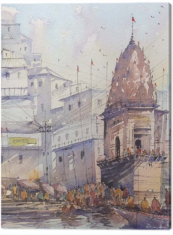 Schilderij op canvas Rajan Dey - Varanashi Ghat, India