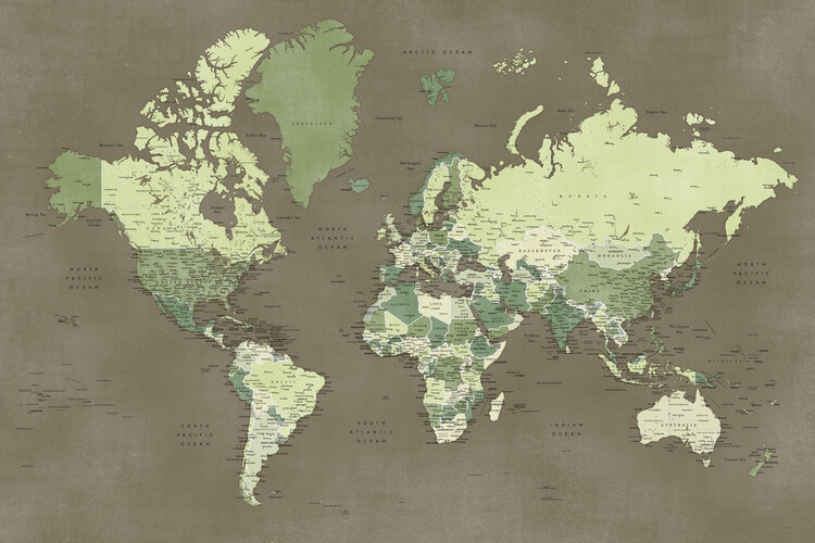 Carta da parati Army green detailed world map, Camo
