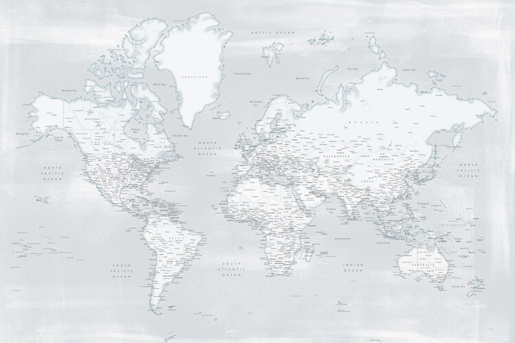 Carta da parati Rustic distressed detailed world map in cold neutrals