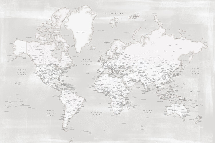 Carta da parati Rustic distressed detailed world map in neutrals