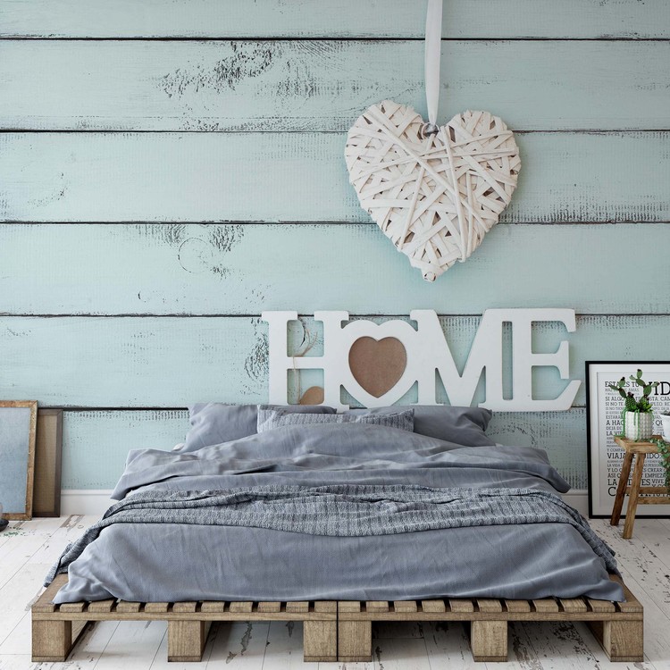 Carta da parati - Vintage Chic Home Painted Wooden Planks Texture Light  Blue