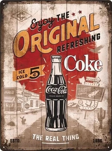 Targa Vintage Coca-Cola Nostalgic-Art - Metallica, 15x20cm, Design Retro Per Decorazione
