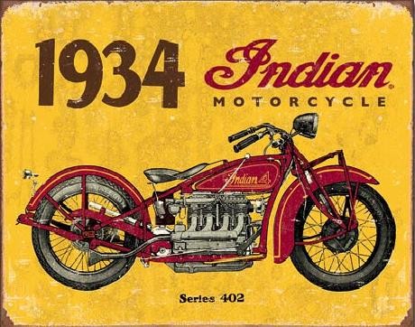 Cartello in metallo INDIAN MOTORCYCLES - 1940