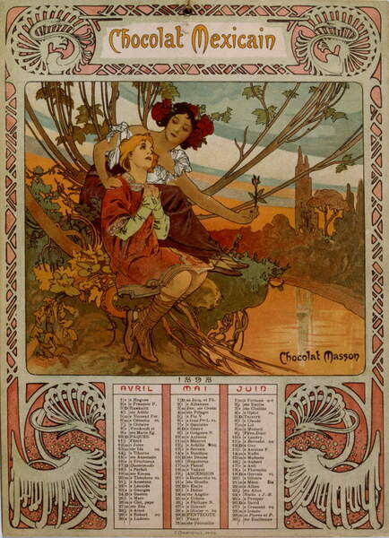 Samolepka Chocolate Masson calendar illustrated by Mucha .