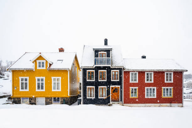 Samolepka Colorful houses under heavy snowfall