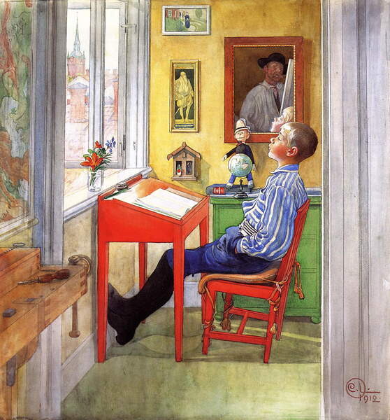 Samolepka Esbjorn Doing his Homework, 1912