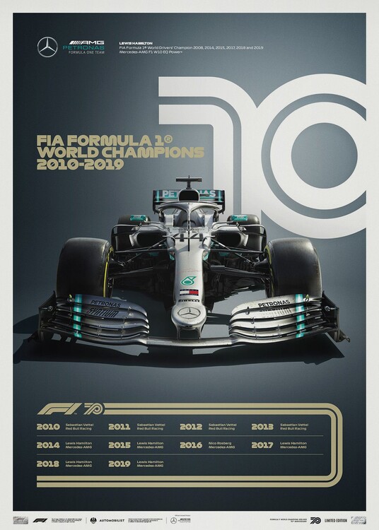 Umělecký tisk Formula 1 Decades - 2010's Mercedes-AMG Petronas F1 Team