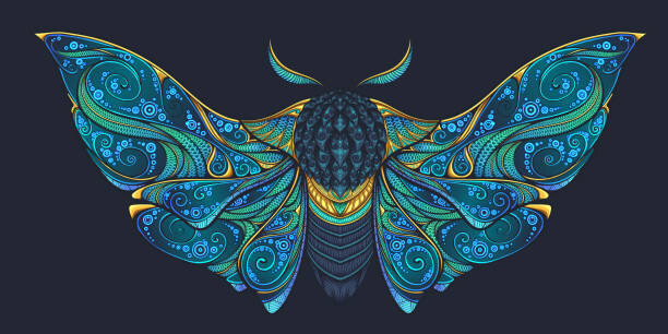 Behang Abstract mystical Moth in psychedelic design.