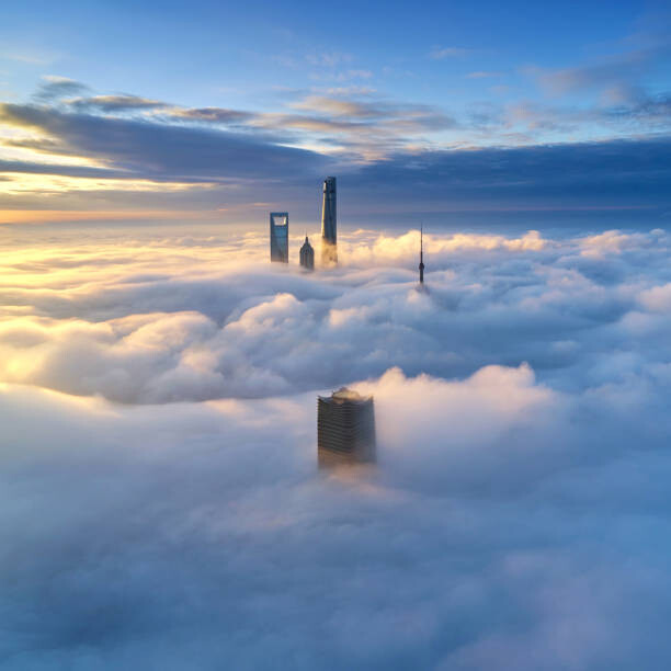 Behang Aerial View of Shanghai Skyline on