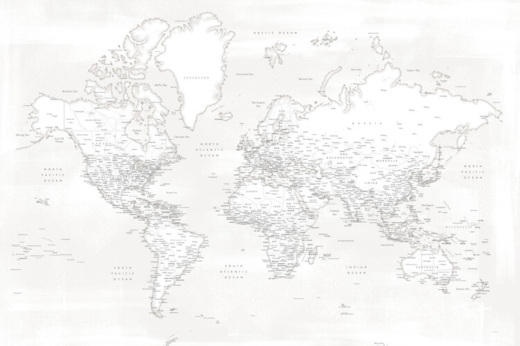Almost white detailed world map Fotobehang
