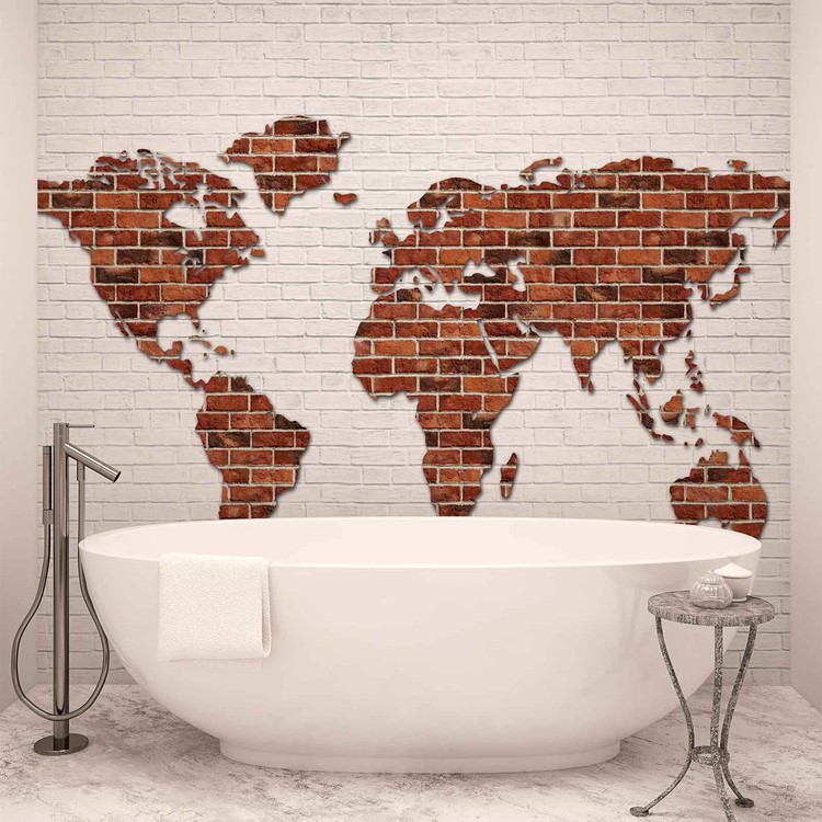 Brick Wall World Map Fotobehang