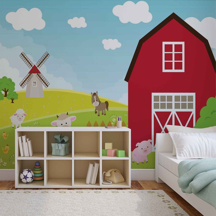 Farm Cartoon Boys Bedroom Fotobehang