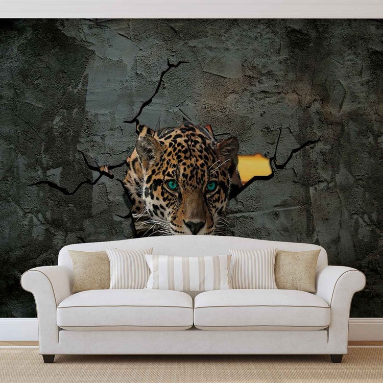 Vervolg Golven Hoofd Leopard 3D Fotobehang, Behang - Bestel nu op EuroPosters.nl