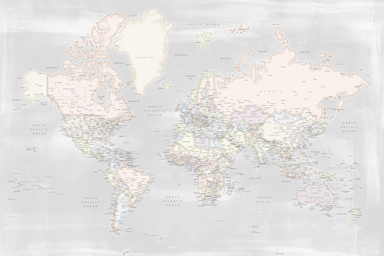 Rustic distressed detailed world map in pastels Fotobehang