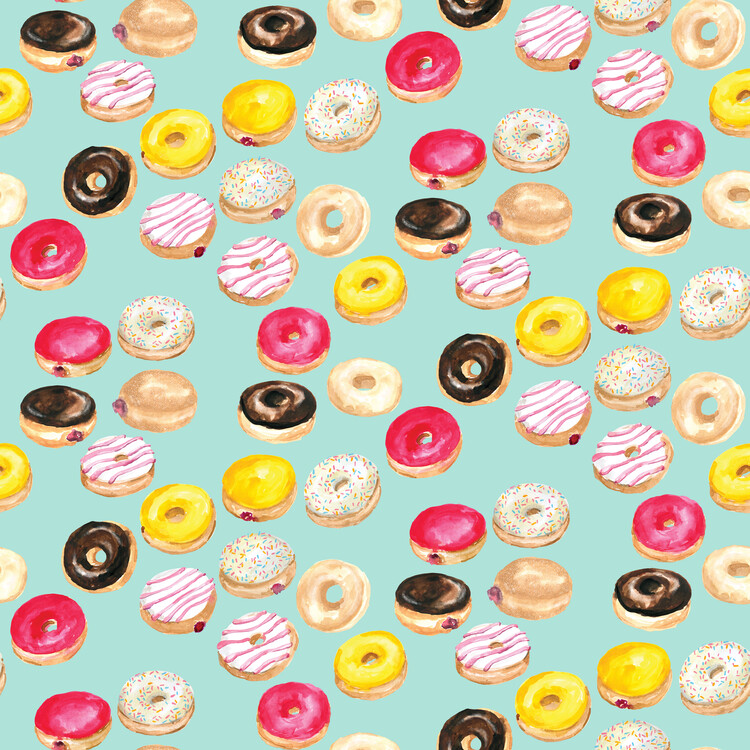 Fotobehang Watercolor donuts in mint