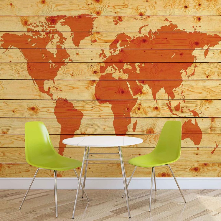 World Map On Wood Planks World Map Wood Planks Fotobehang, Behang - Bestel Nu Op Europosters.nl