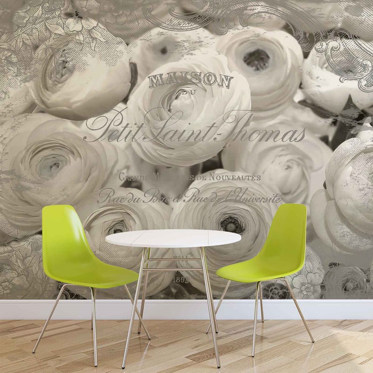 Fotomural Efecto vintage rosas blancas, Papel pintado | Posters.es