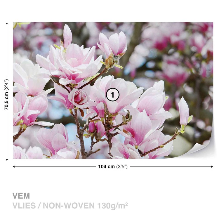 Malla fotomural fotomurales papel pintado naturaleza magnolio flores rosa 14n1341vexxxl 