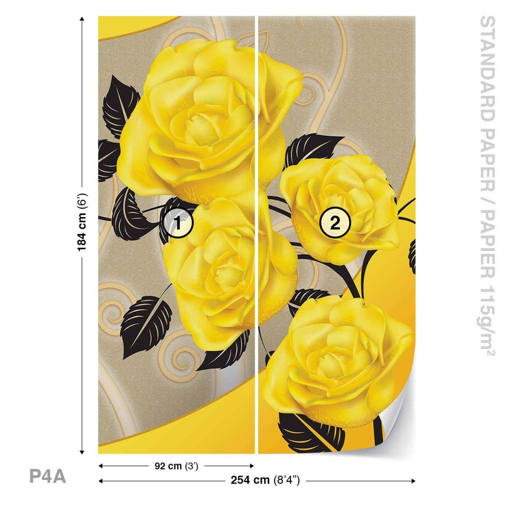 Fotomural Rosas Flores Amarillas Resumen, Papel pintado 