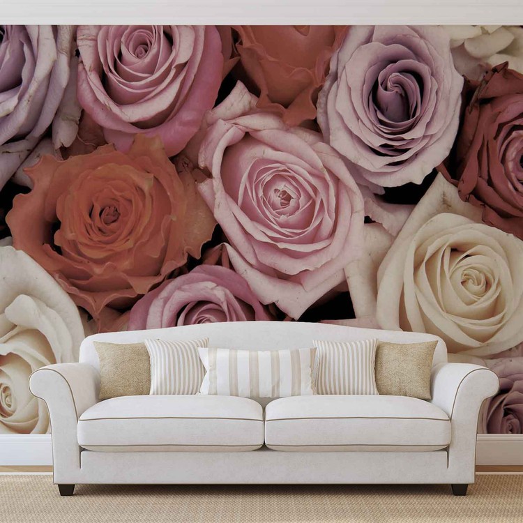 Pink, Red, Purple, Rose Flowers Mural Wallpaper.