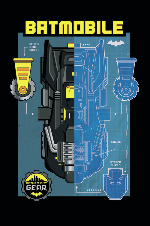 Batman - Batmobile blueprint Fototapet