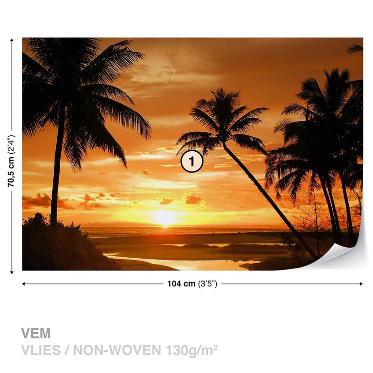 Beach Tropical Sunset Palms Fototapet Europosters Ro