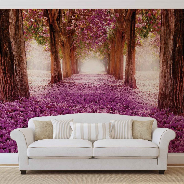 Flowers Tree Path Pink Fototapet