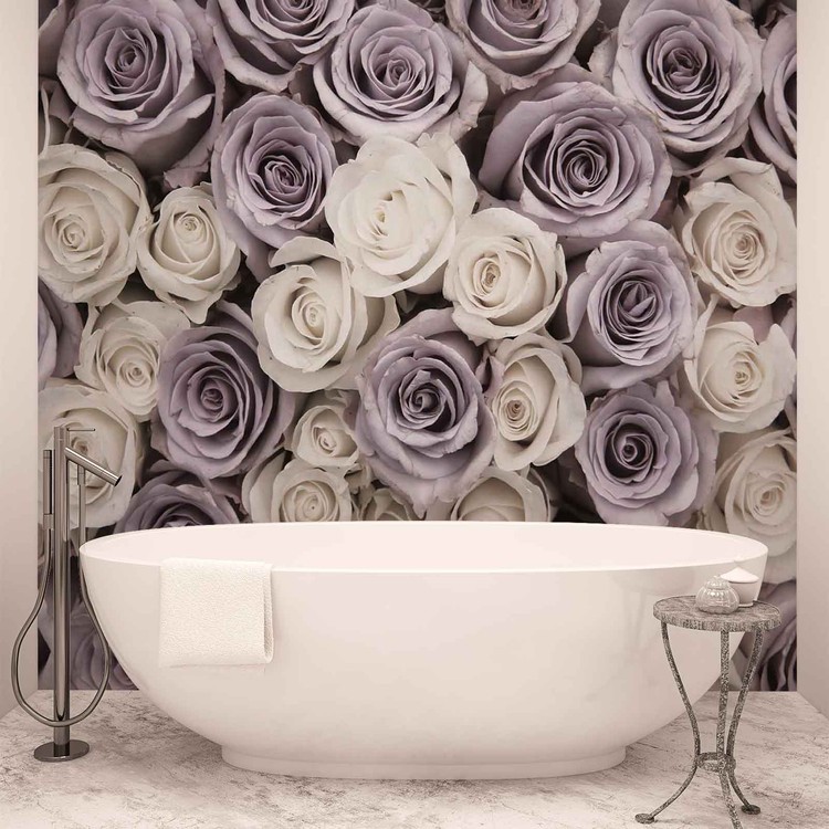 Roses Flowers Purple White Fototapet