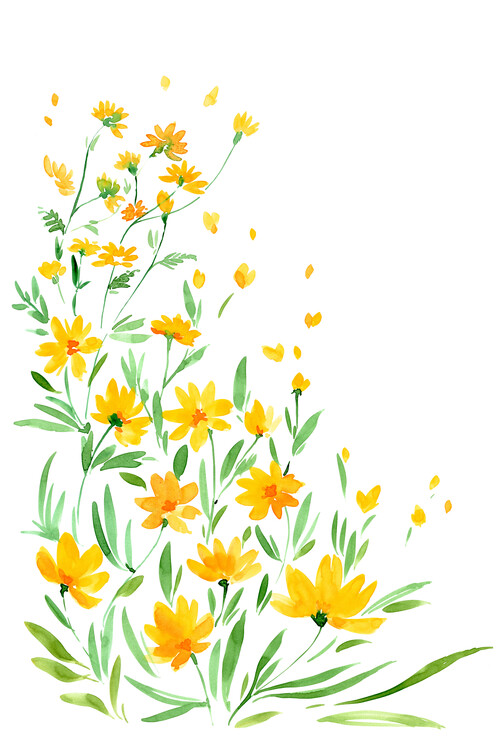 Fototapet Yellow watercolor wildflowers