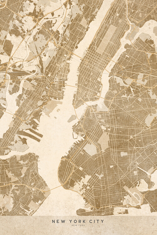 Fototapeta Map of New York City in sepia vintage style