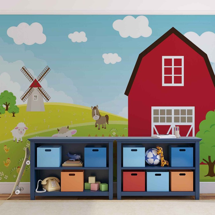 Fototapete Tapete Bauernhof Cartoon Kinder Schlafzimmer Bei Europosters Kostenloser Versand