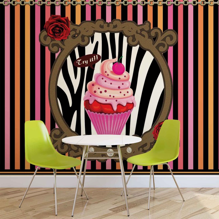 Fototapete Tapete Cupcake Streifen Rosen Muster Bei Europosters Kostenloser Versand