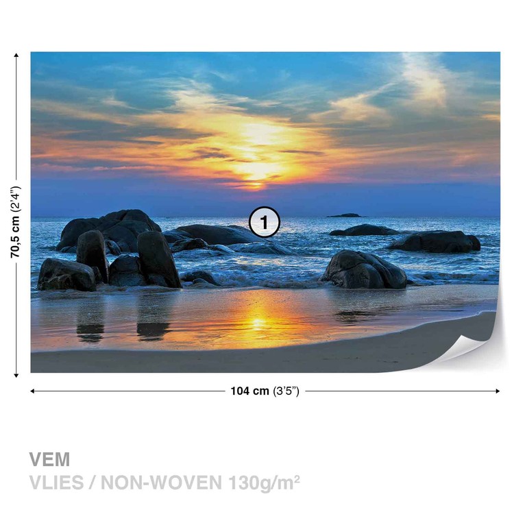 Fototapete Tapete Strand Felsen Meer Sonnenuntergag Sonne Bei Europosters Kostenloser Versand