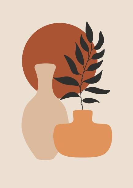 Fototapeta Abstract botanical poster. Boho contemporary background, mid century minimalist wall decor. Vector illustration