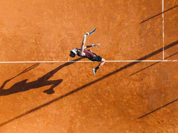 Fototapeta Aerial view of a tennis player during a match