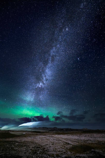 Fototapeta Aurora Borealis with the Milky Way