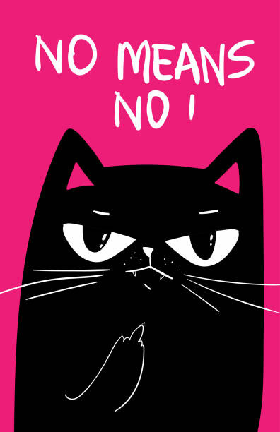 Fototapeta Black Cat with grumpy face. saying