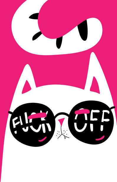 Fototapeta Black Cat with grumpy face. vector