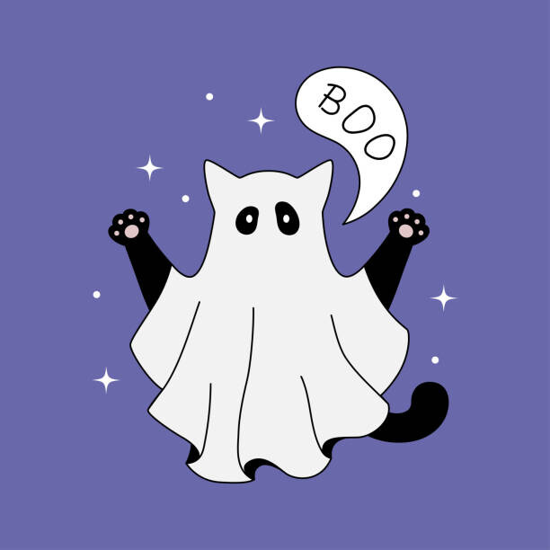 Fototapeta Cute ghost cat halloween theme flat