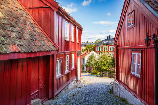 Fototapeta Damstredet Street Oslo Old Town Norway