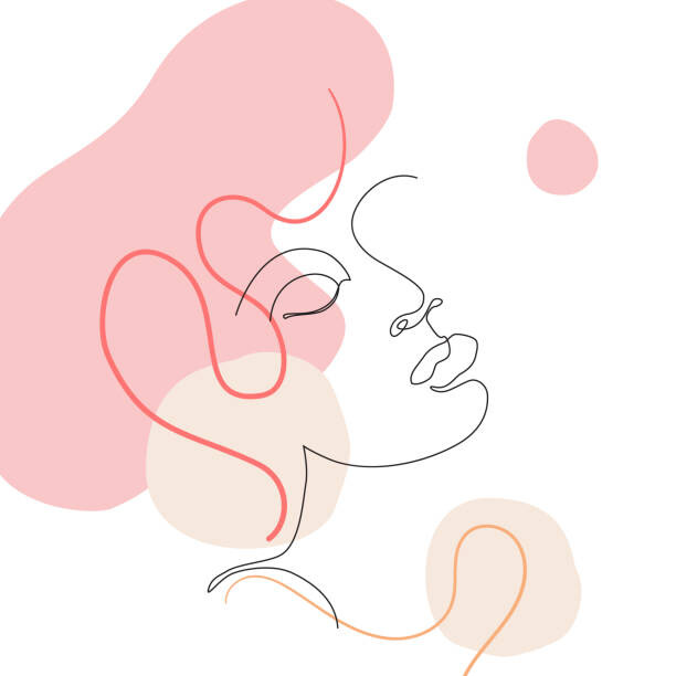 Fototapeta Female face one line drawing with