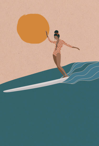 Fototapeta Female Longboard Surfer riding the wave,