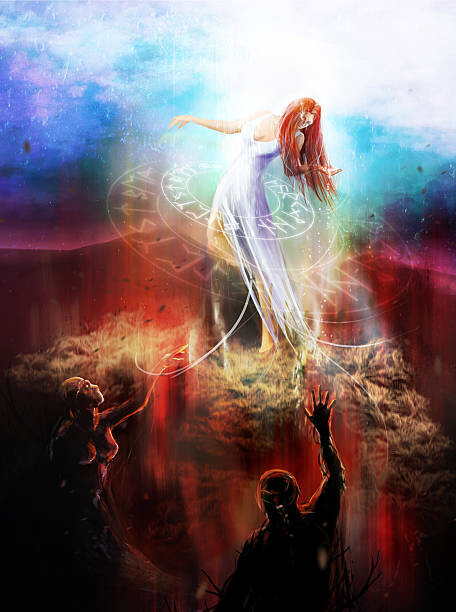 Fototapeta Goddess fighting demons