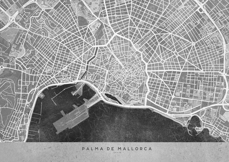 Fototapeta Gray vintage map of Palma de Mallorca