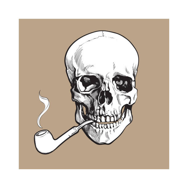 Fototapeta Hand drawn human skull smoking lacquered