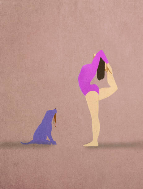 Fototapeta Illustration of dogwaiting for female owner