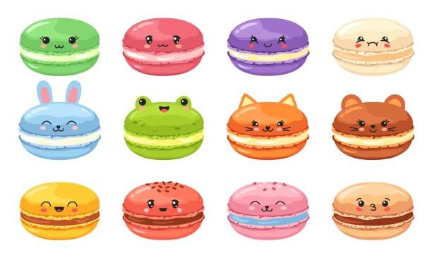 Fototapeta Kawaii macaron. Cute animal macarons, french