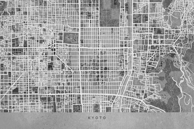 Fototapeta Map of Kyoto, Japan, in gray vintage style
